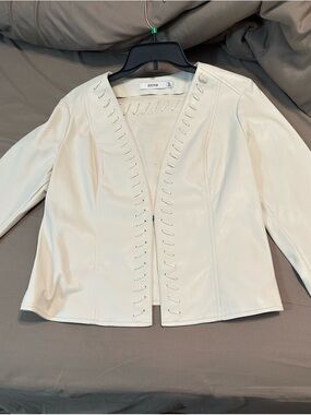 JustFab Ivory Open-Front Leather Jacket